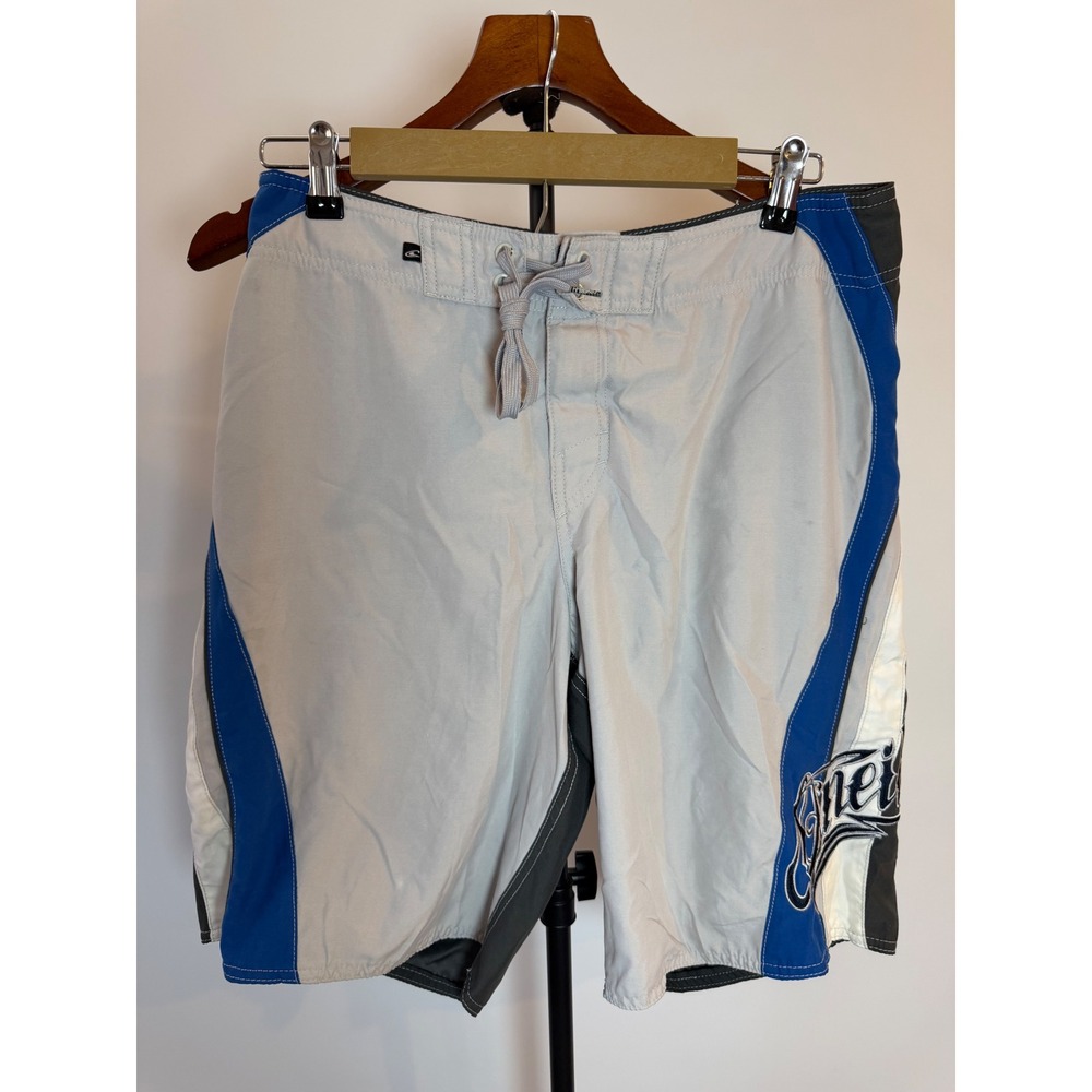 O'Neill Board Shorts Mens 32 Gray Blue Colorblock Embroidered Logo Swim Trunks